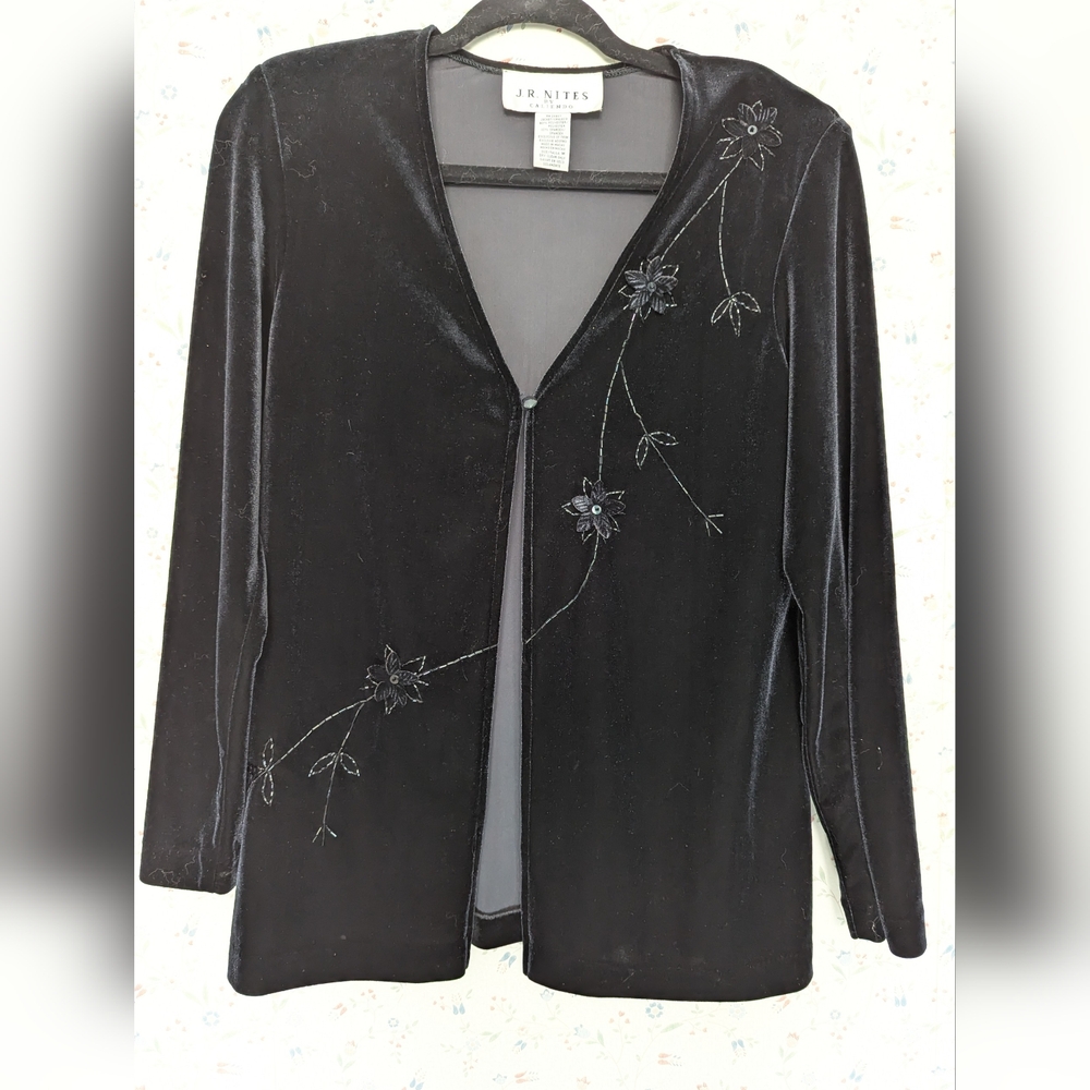Vintage Cover Up M J.R. Nites By Caliendo Velvet Women's Shoulder Pads 80's Chic